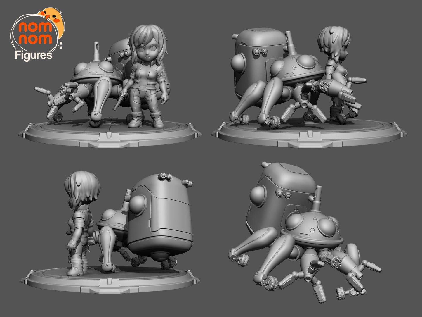 Chibi Motoko Kusanagi and Tachikoma | 3-Inch Resin Model Kit | DIY Ghost in the Shell