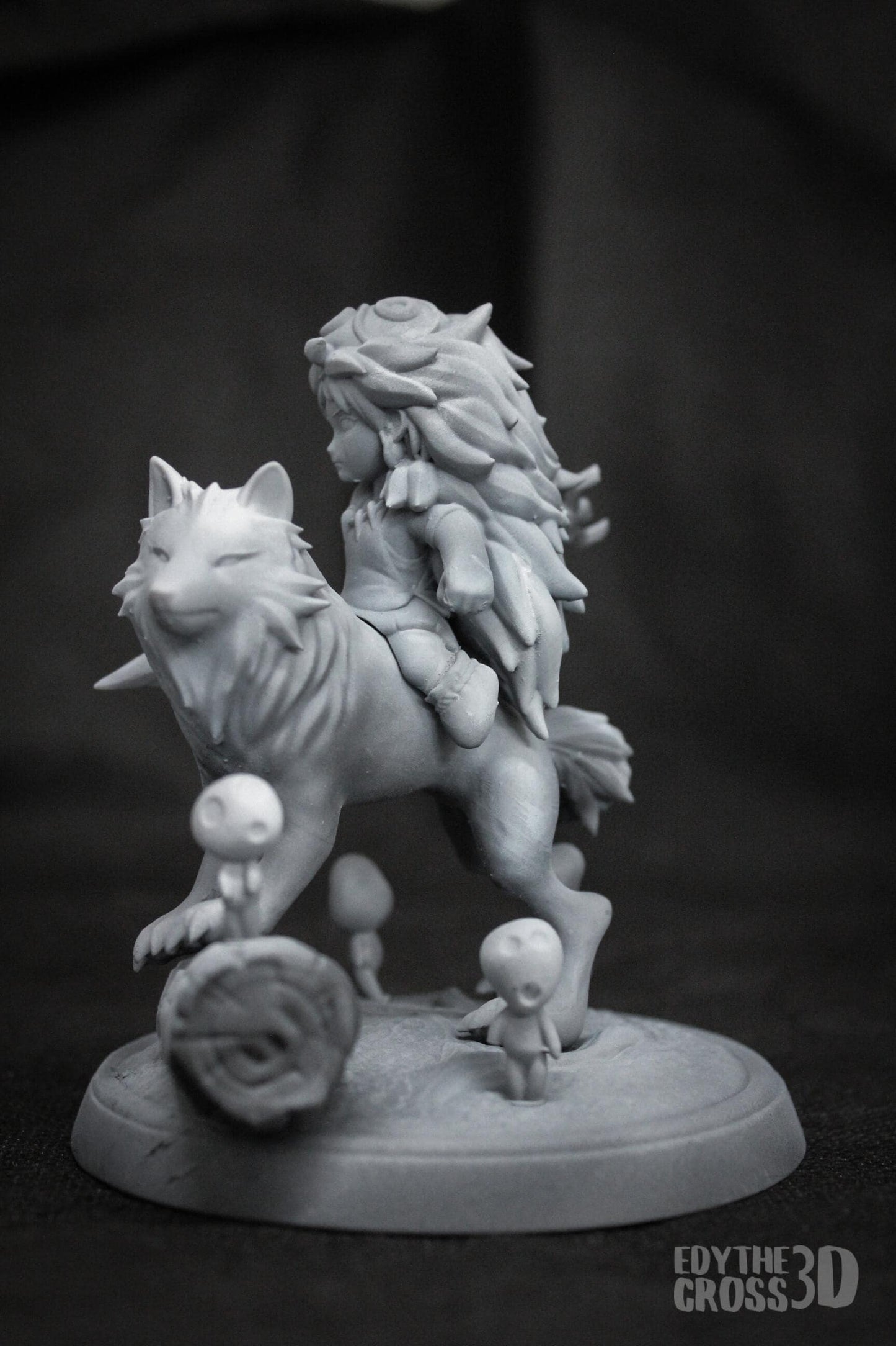 Princess Mononoke | 3-Inch Resin Model Kit | DIY Battle Pose on Wolf with Forest Spirits
