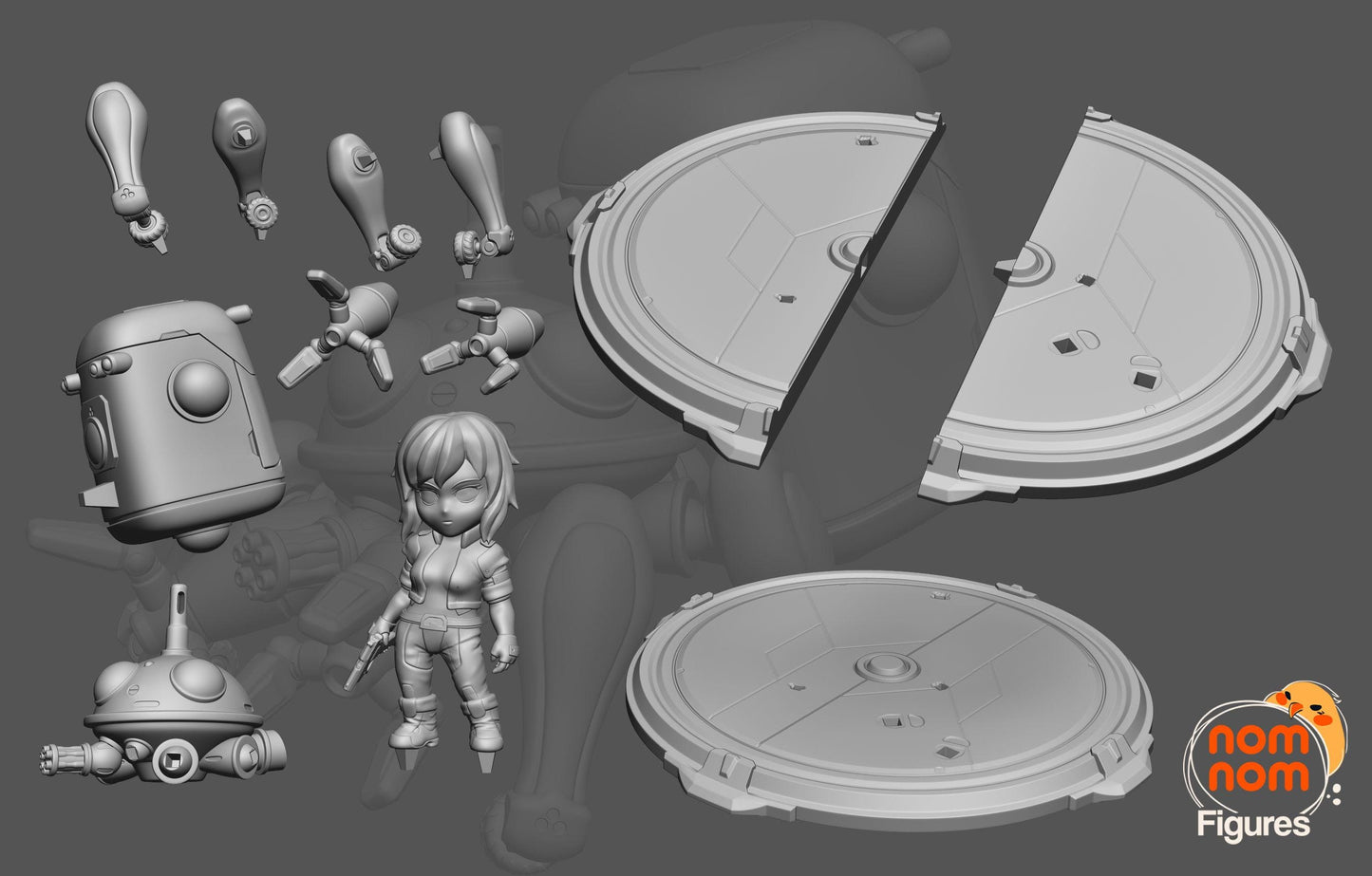 Chibi Motoko Kusanagi and Tachikoma | 3-Inch Resin Model Kit | DIY Ghost in the Shell
