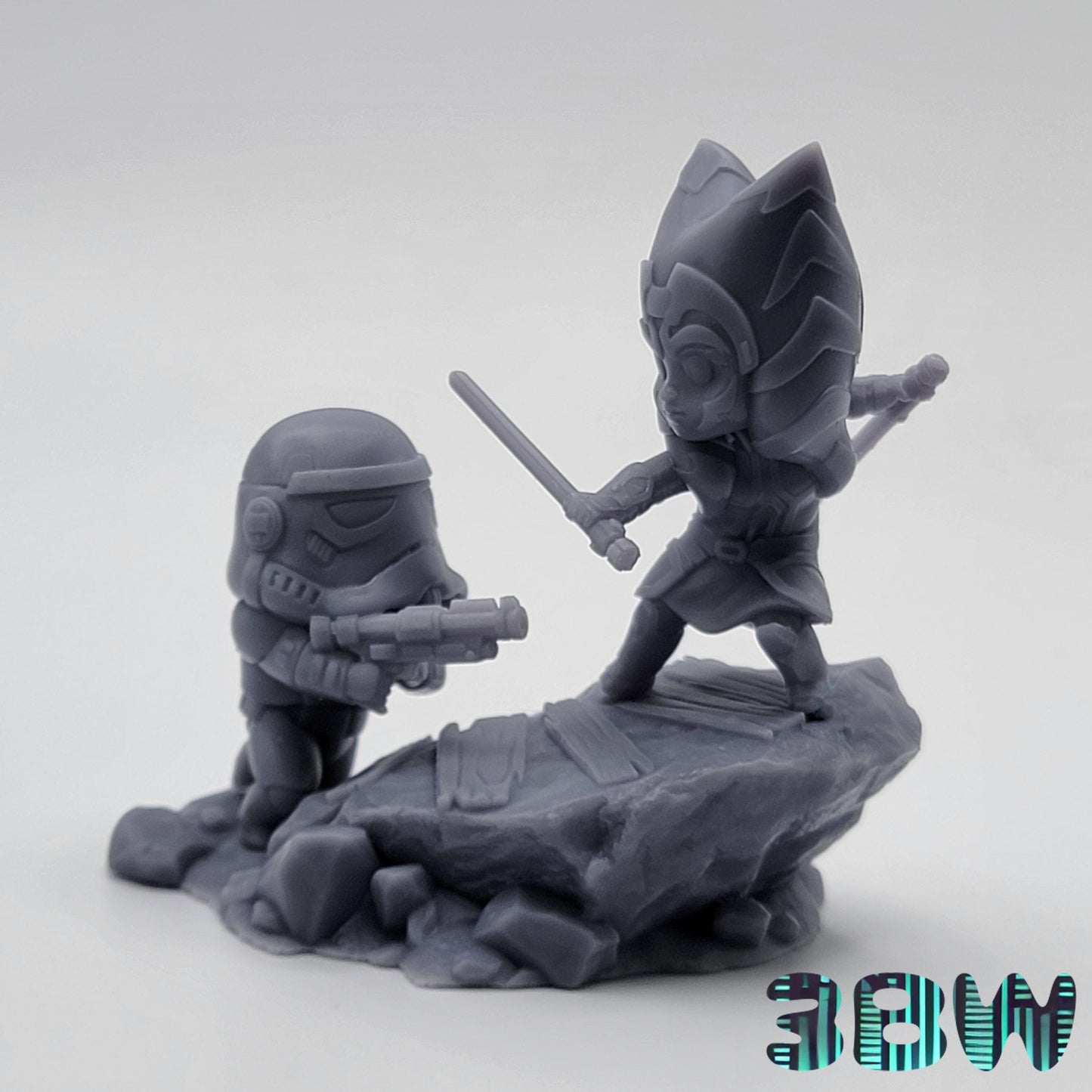Chibi Ahsoka Tano vs Stormtrooper | 3-Inch Resin Model Kit | Star Wars Jedi Fight Scene