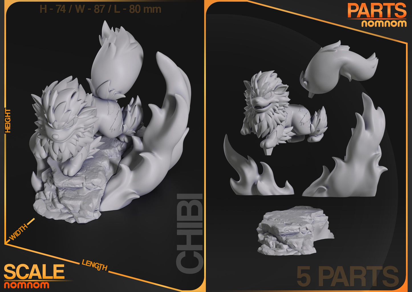Chibi Arcanine | 3-Inch Resin Model Kit | DIY Pokemon Fire Beast