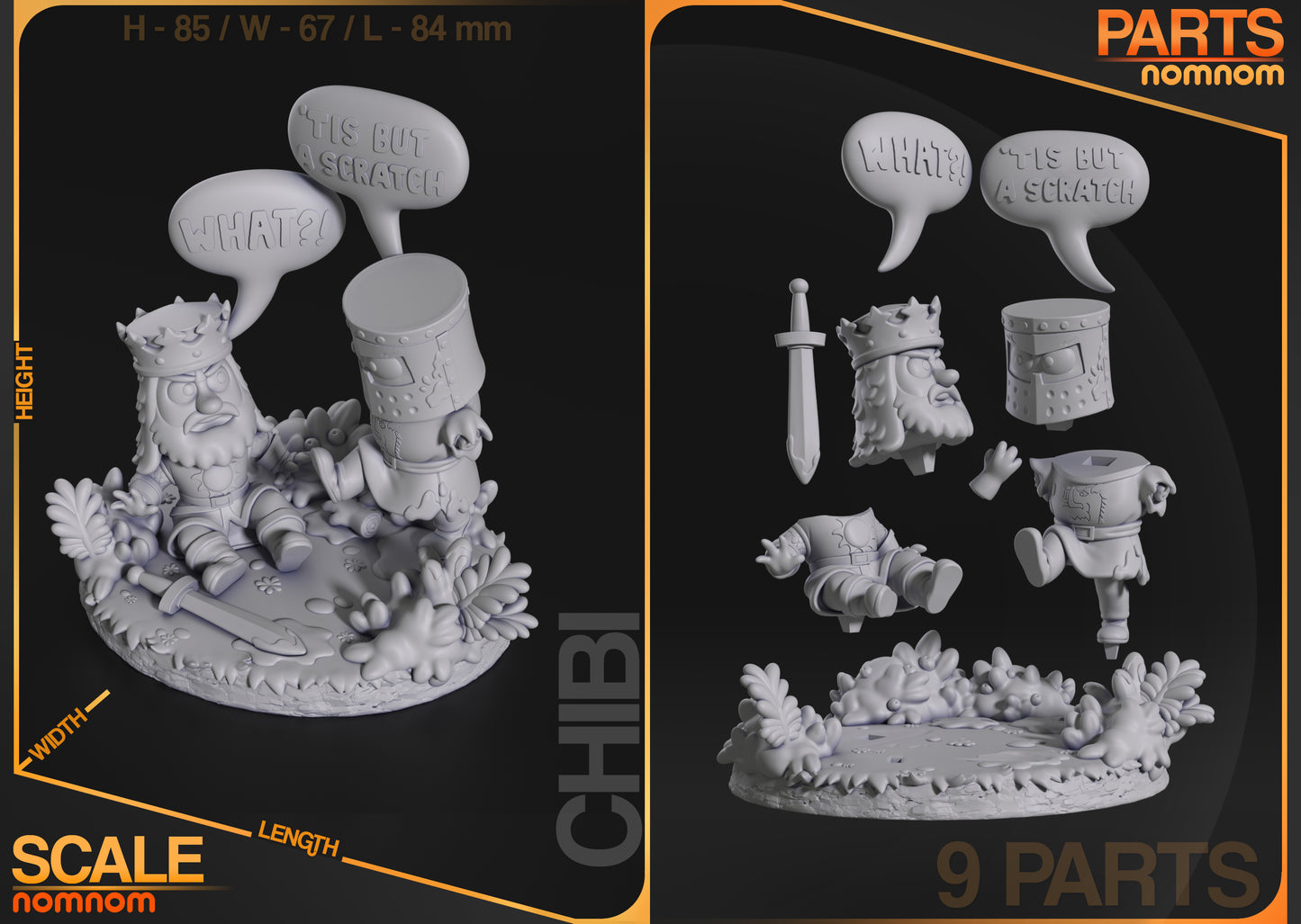 Black Knight vs King Arthur | 3.5-Inch Resin Model Kit | Chibi Holy Grail