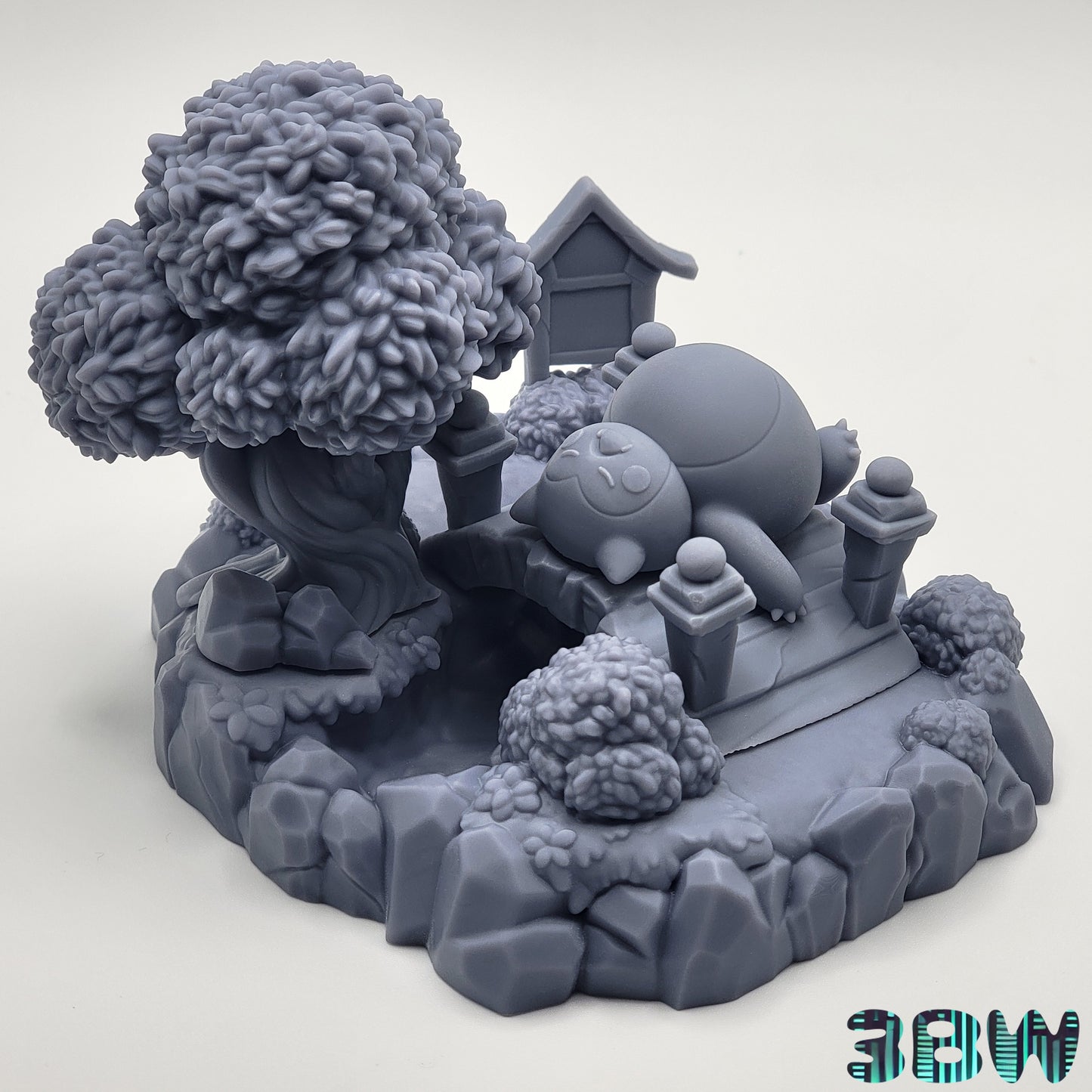 Chibi Snorlax | 4" Resin Model Kit | DIY Pokémon Sleeping on Bridge in Park