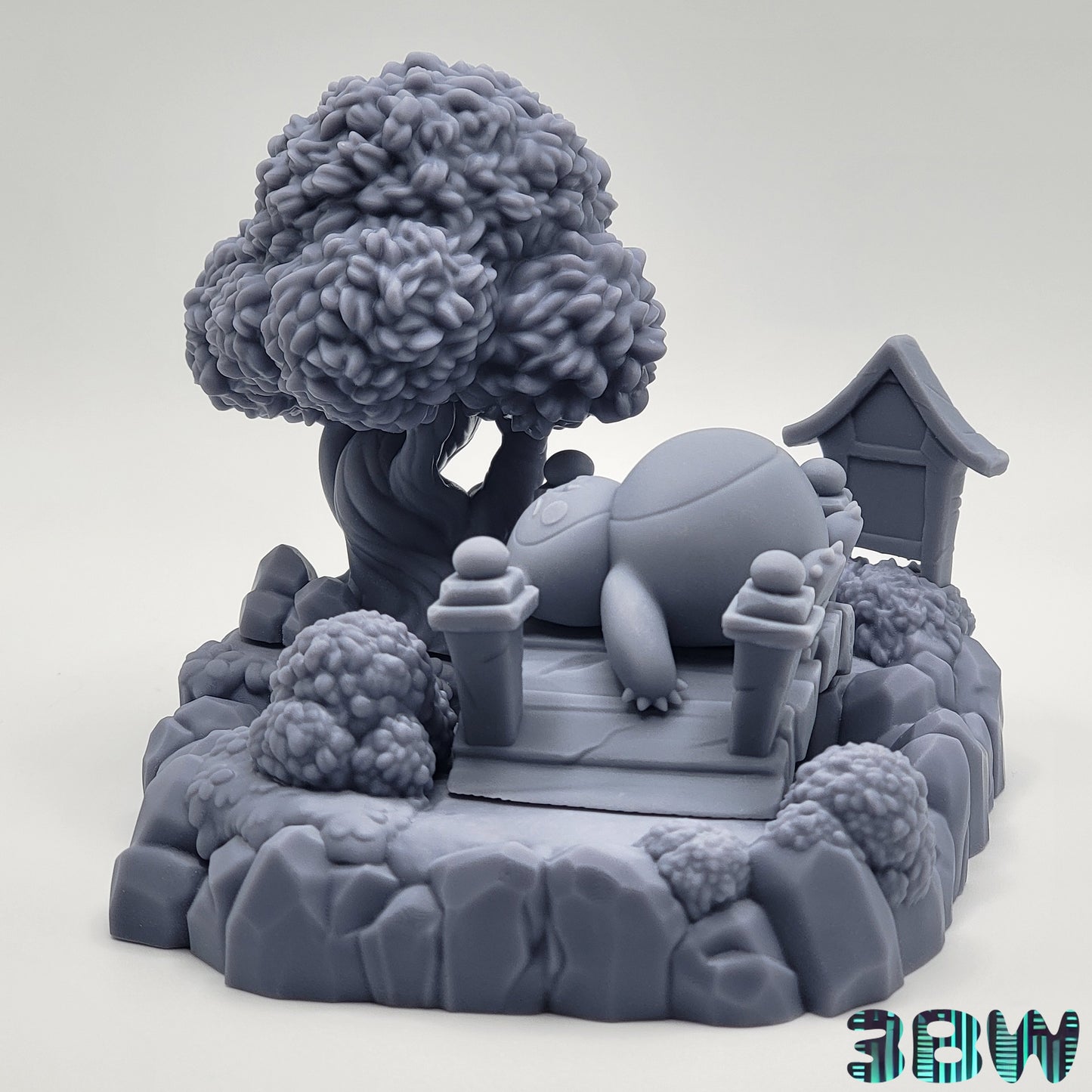 Chibi Snorlax | 4" Resin Model Kit | DIY Pokémon Sleeping on Bridge in Park