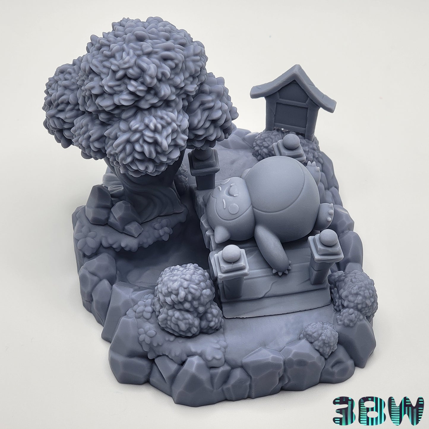 Chibi Snorlax | 4" Resin Model Kit | DIY Pokémon Sleeping on Bridge in Park