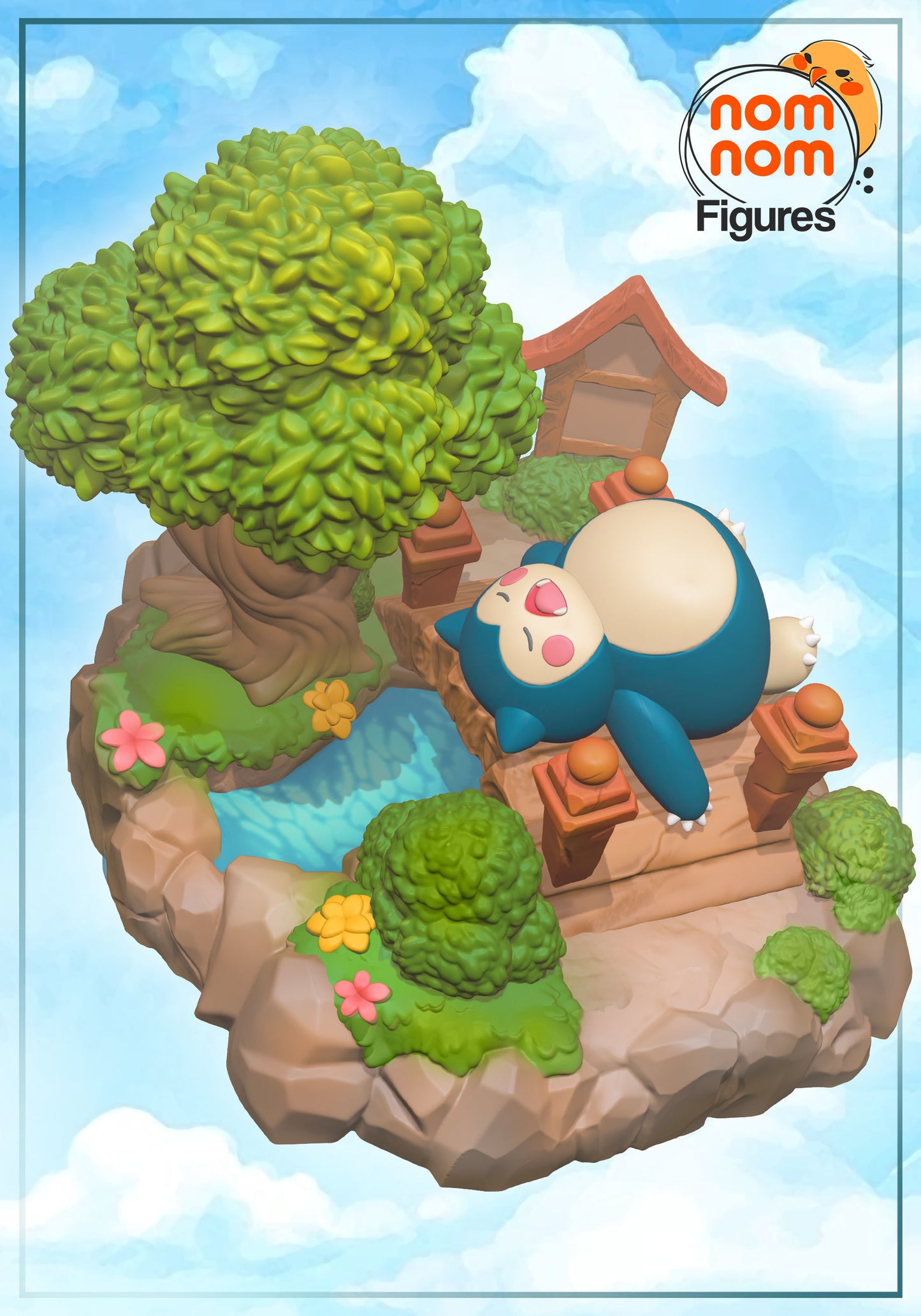 Chibi Snorlax | 4" Resin Model Kit | DIY Pokémon Sleeping on Bridge in Park