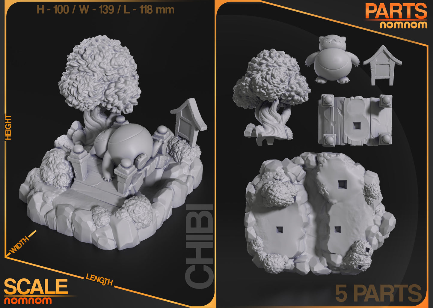 Chibi Snorlax | 4" Resin Model Kit | DIY Pokémon Sleeping on Bridge in Park