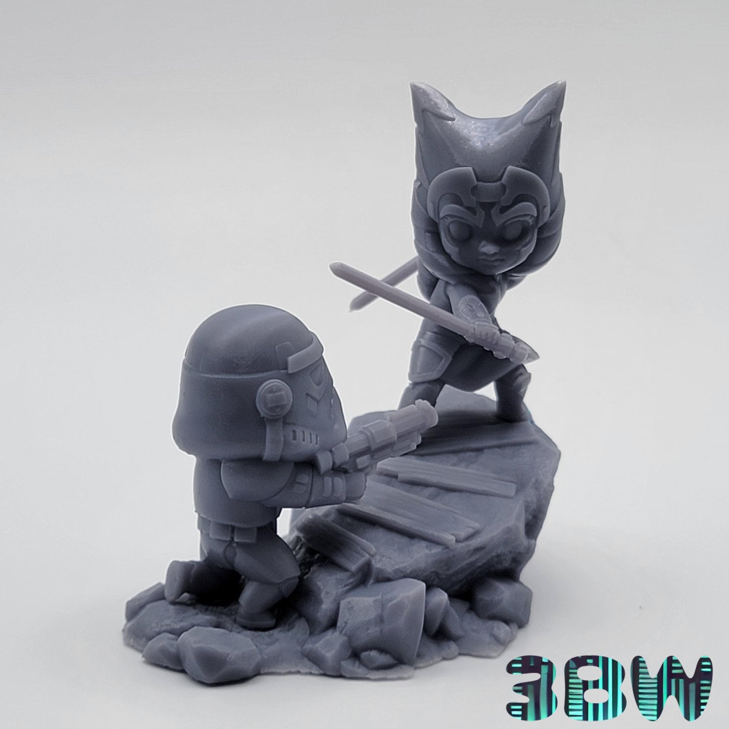 Chibi Ahsoka Tano vs Stormtrooper | 3-Inch Resin Model Kit | Star Wars Jedi Fight Scene