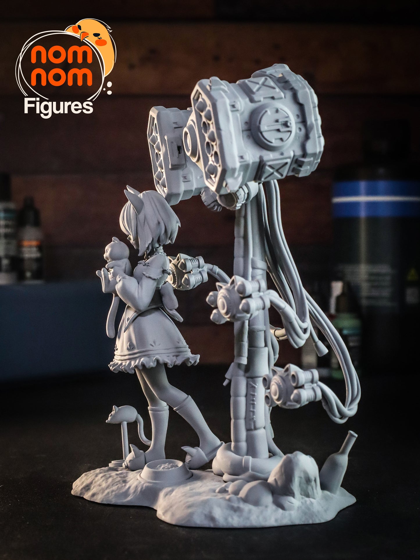 Luna | 7-Inch Resin Model Kit | DIY Mystical Roboticist with Cat Companion