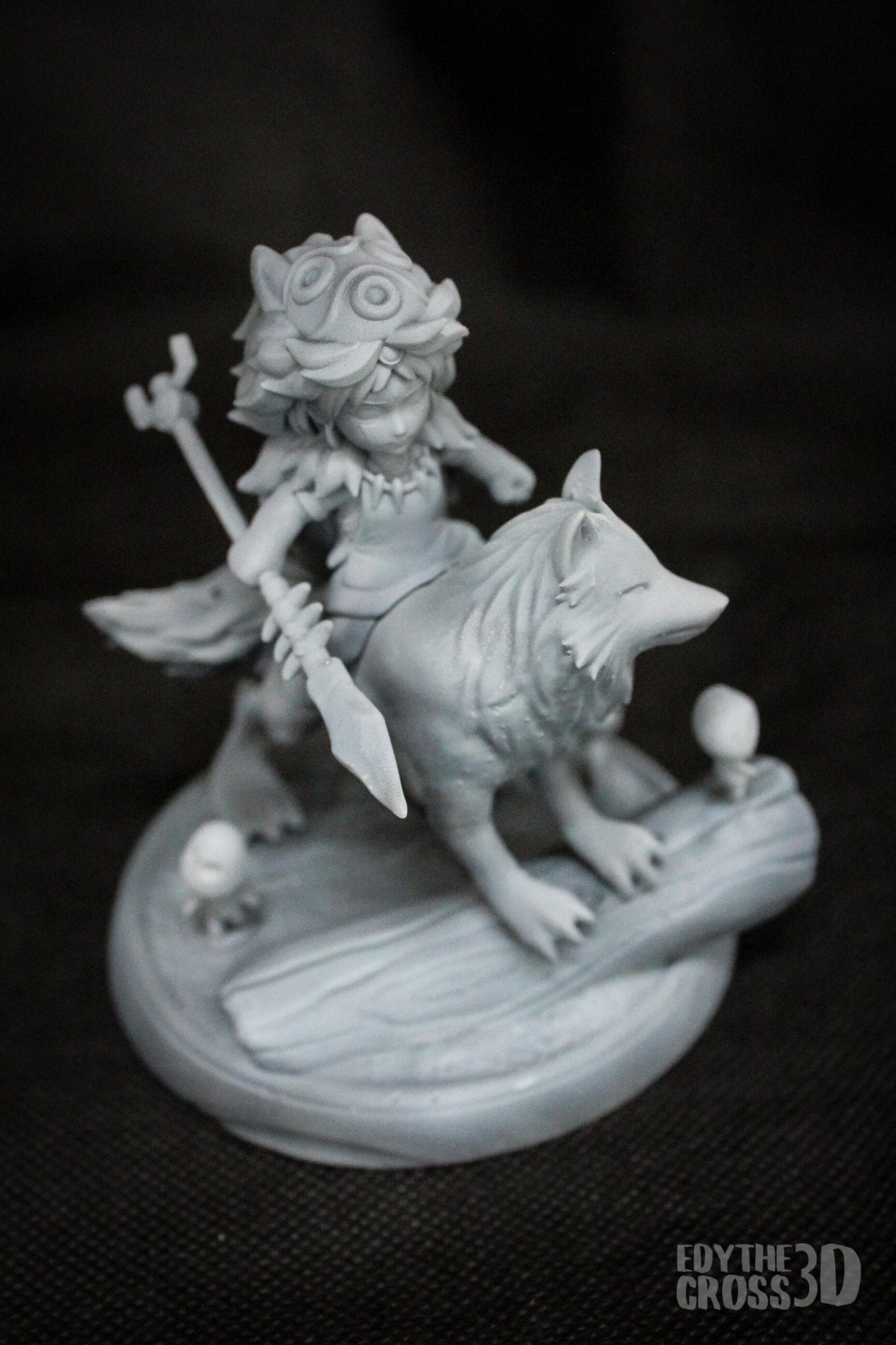Princess Mononoke | 3-Inch Resin Model Kit | DIY Battle Pose on Wolf with Forest Spirits