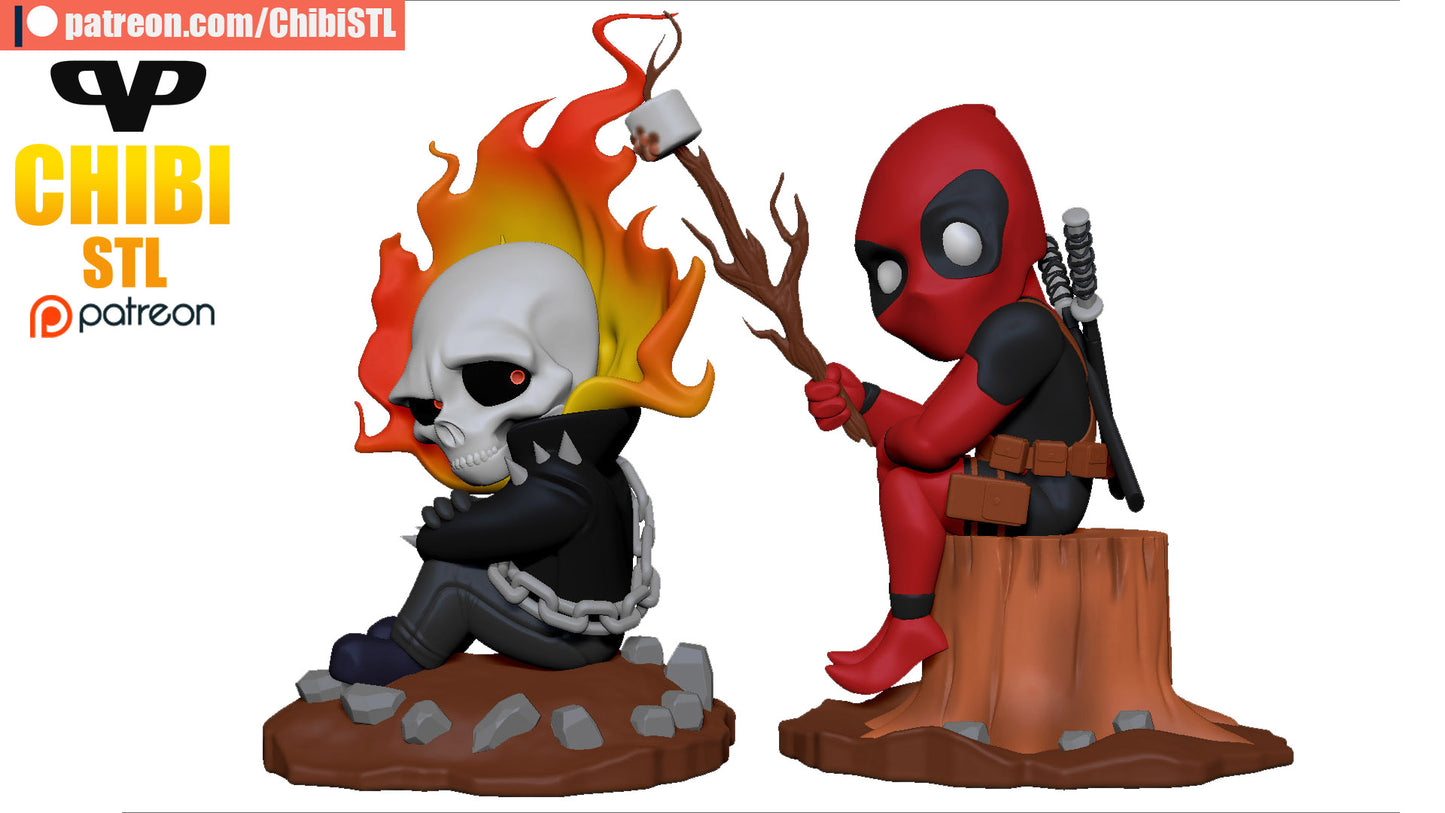 Chibi Ghost Rider & Deadpool | Resin Model Kit | Marvel Chaos Duo