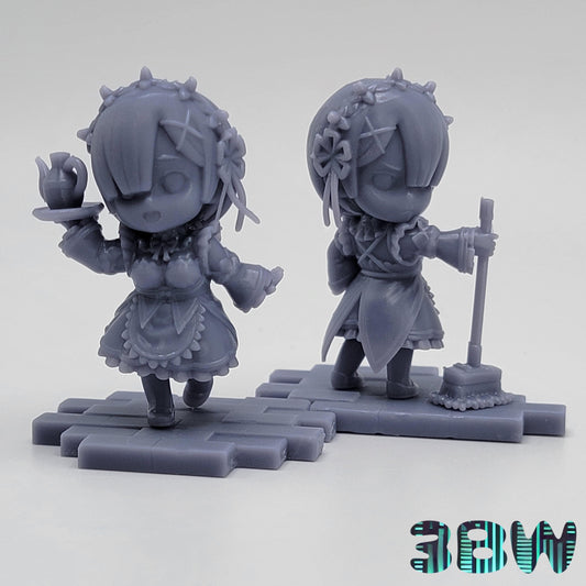 Chibi Rem and Ram | 4-Inch Resin Model Kit | DIY Re:Zero Anime Scene