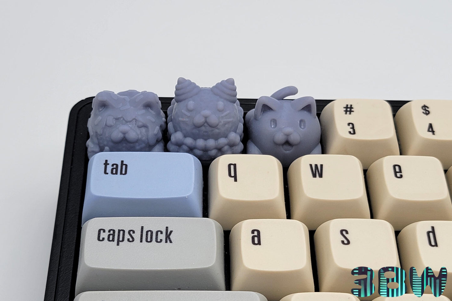 Dessert Cat Keycap Set | Unpainted Resin Artisan Caps | Cherry MX | Donut Cat, Ice Cream Cat, Jelly Cat