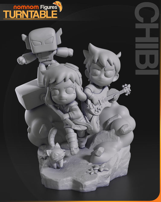 Chibi Ramona Flowers and Scott Pilgrim | 3.5-Inch Resin Model Kit | DIY Team Pose - Prep for Battle