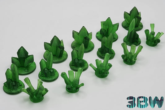 Green Crystals Set x15 | 28mm Miniature Scenery | Scatter Terrain, Runestones, Objective Markers | D&D - Warhammer 40K