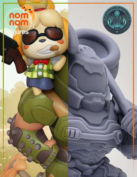Chibi Isabelle & Doom Slayer Mashup | 5.5" Resin Model Kit | DIY Animal Crossing x DOOM Crossover