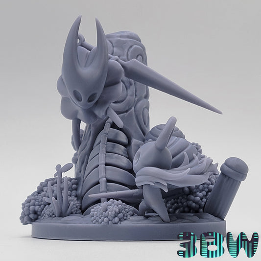 Chibi Knight and Hornet | 4-Inch Resin Model Kit | DIY Hollow Knight Duel Scene