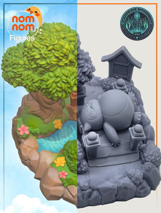 Chibi Snorlax | 4" Resin Model Kit | DIY Pokémon Sleeping on Bridge in Park