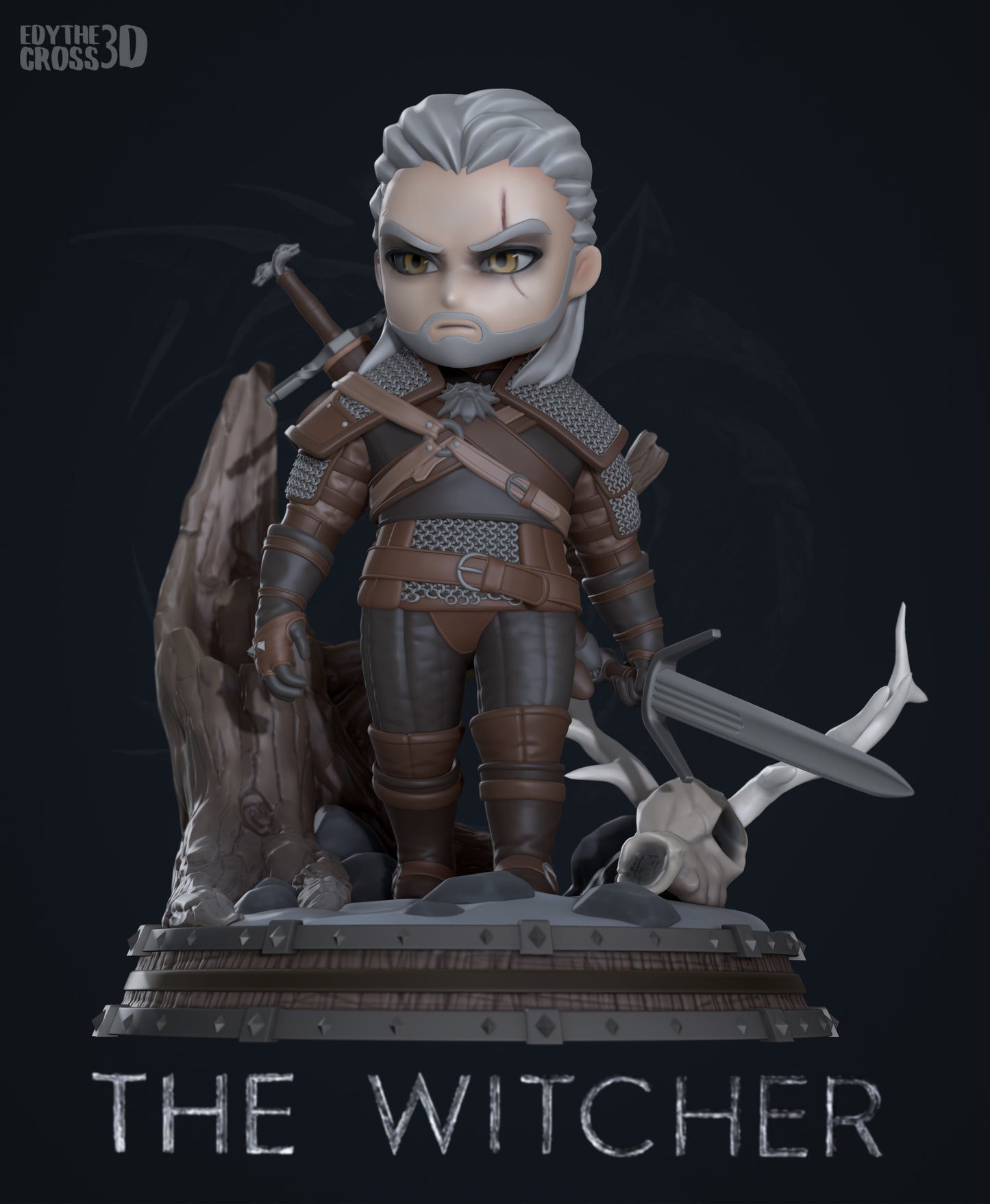 Chibi Geralt | 4-Inch Resin Model Kit | DIY Witcher Adorable Mutant