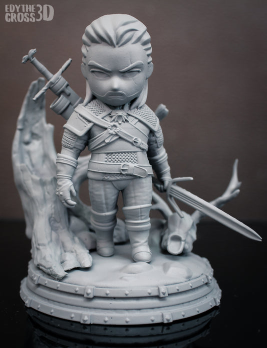 Chibi Geralt | 4-Inch Resin Model Kit | DIY Witcher Adorable Mutant