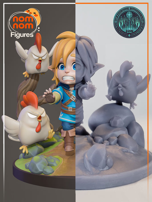 Chibi Link vs Cuccos | 2.5-Inch Resin Model Kit | DIY Breath of the Wild Scene