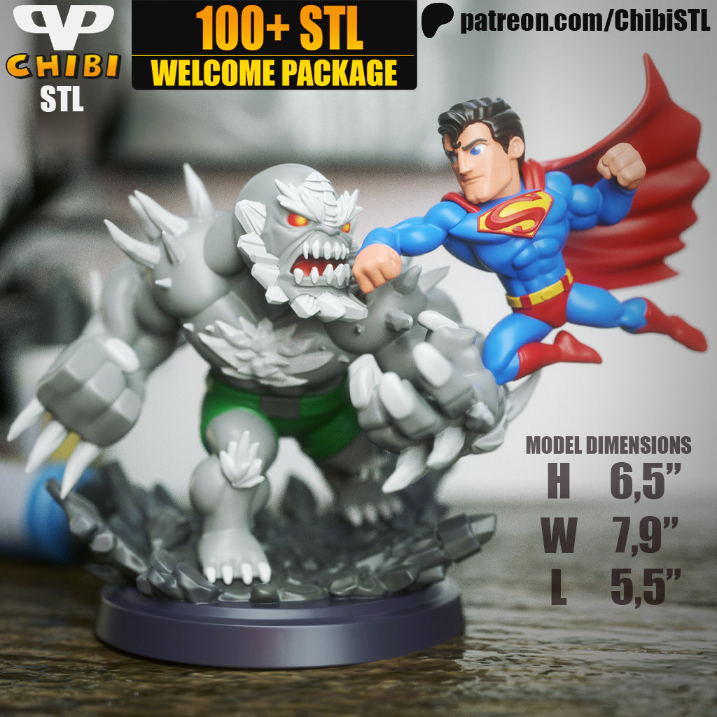 Superman vs Doomsday | Resin Model Kit | Chibi Final Battle Diorama