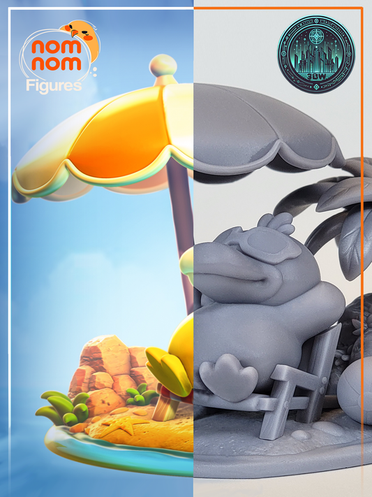 Chibi Psyduck | 3-Inch Resin Model Kit | DIY Pokemon Tropical Beach Scene