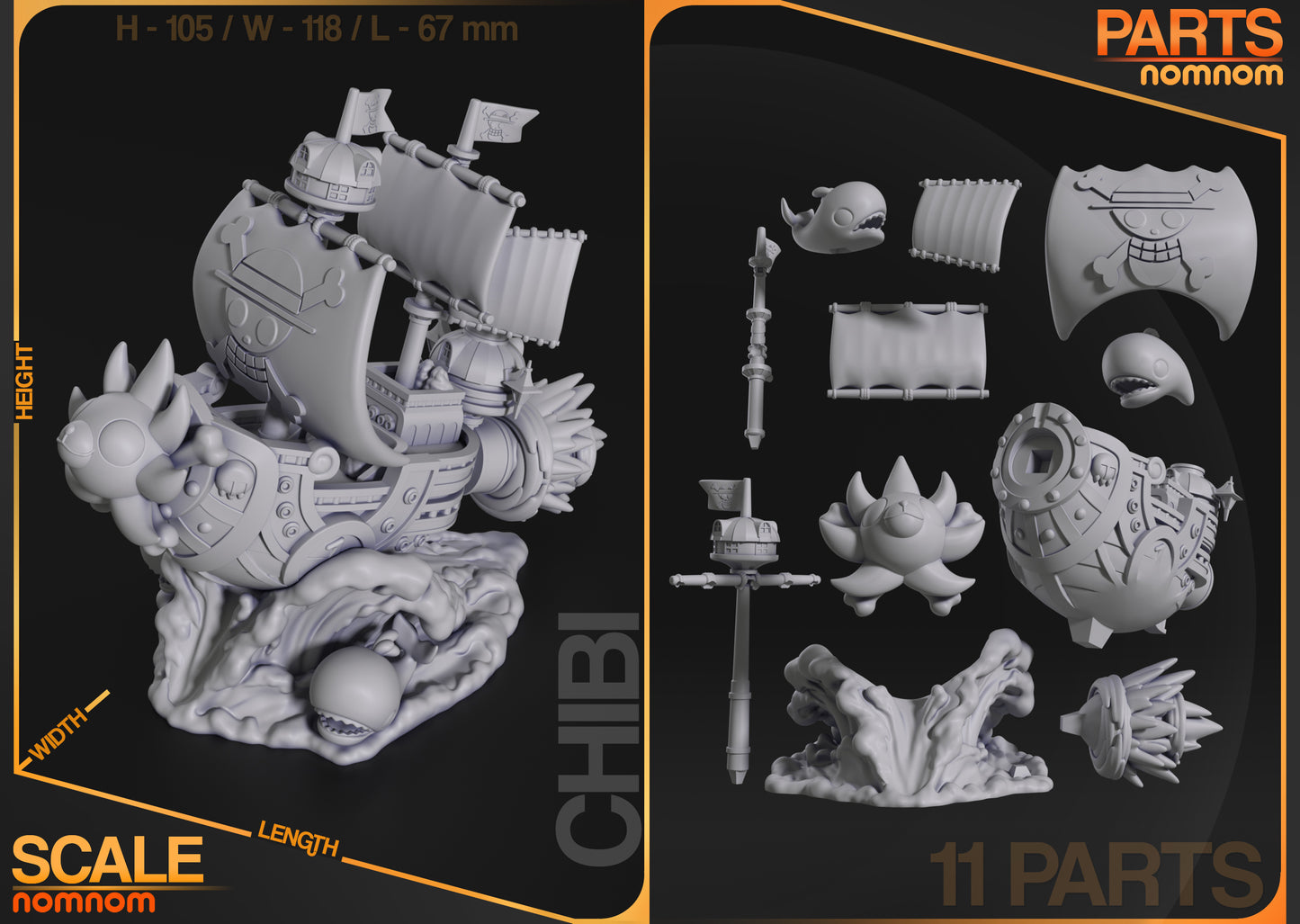 Chibi Thousand Sunny | 4-Inch Resin Model Kit | DIY One Piece Miniature Ship Sailing