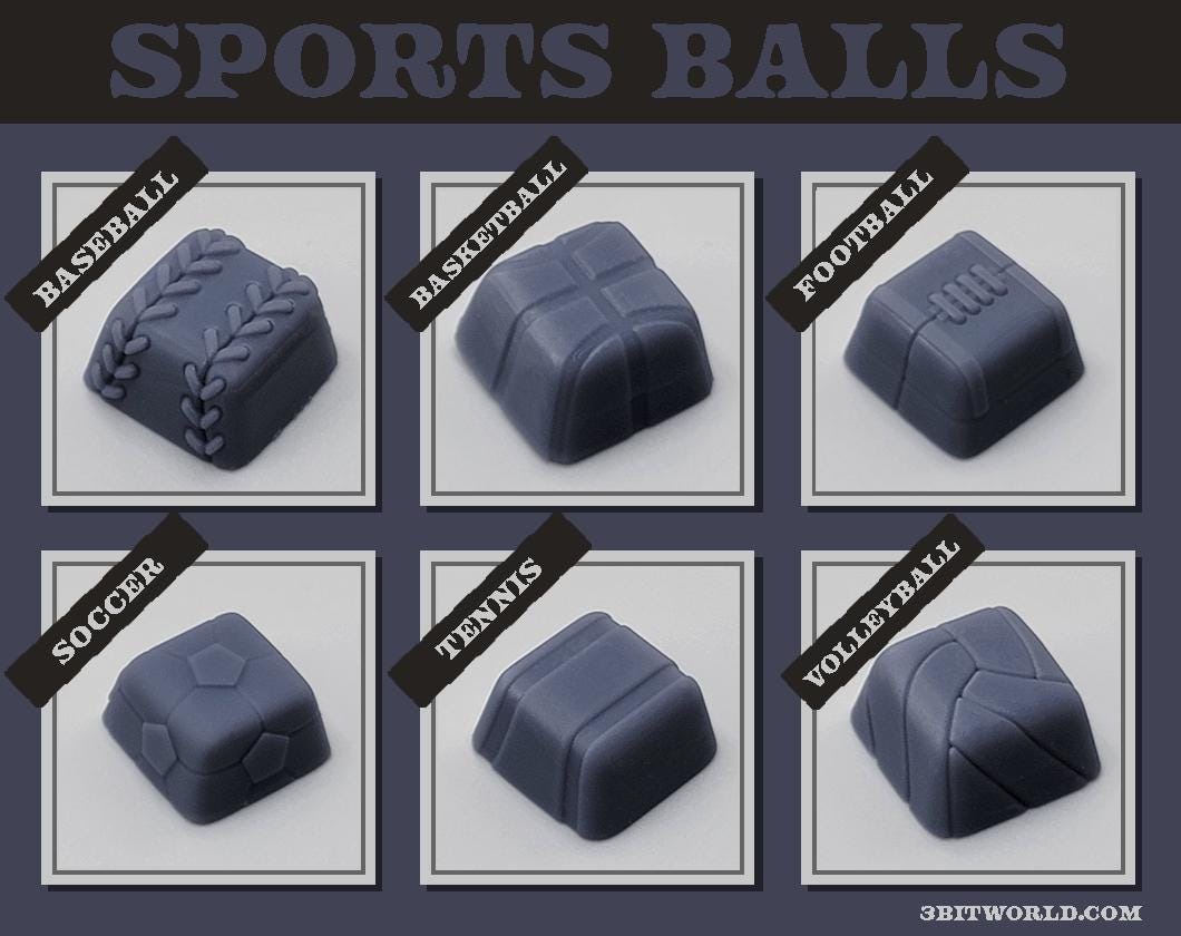 Sports Ball Keycap Set | Unpainted Resin Artisan Caps | Cherry MX | Basketball, Soccer, Baseball, Football, Volleyball, Tennis