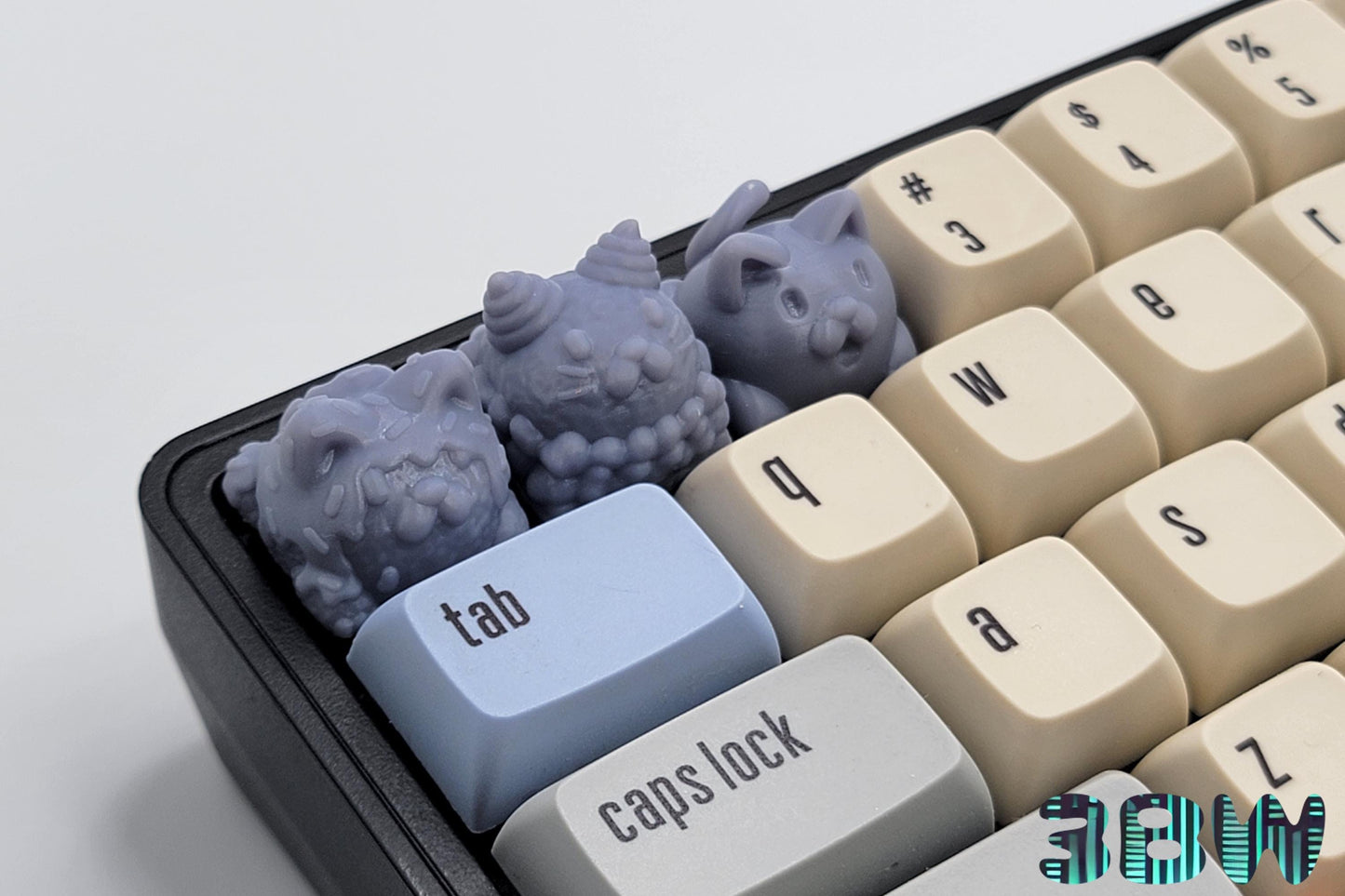 Dessert Cat Keycap Set | Unpainted Resin Artisan Caps | Cherry MX | Donut Cat, Ice Cream Cat, Jelly Cat