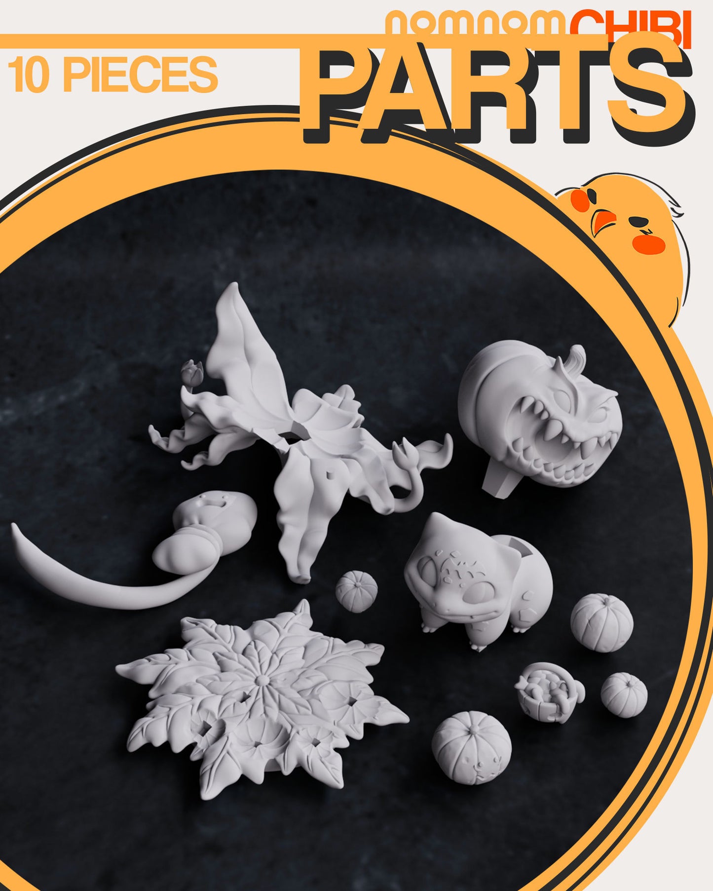 Chibi Bulbasaur | 2.5-Inch Resin Model Kit | DIY Pokemon Halloween Pumpkin Patch