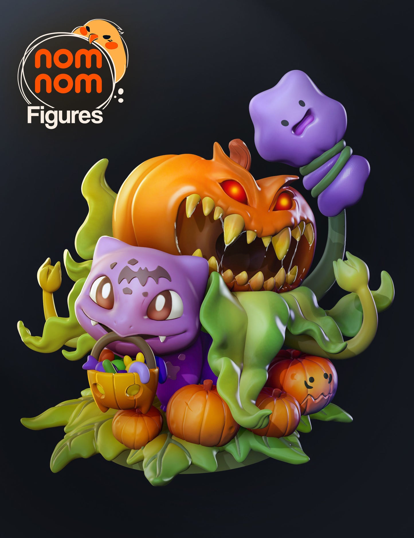 Chibi Bulbasaur | 2.5-Inch Resin Model Kit | DIY Pokemon Halloween Pumpkin Patch