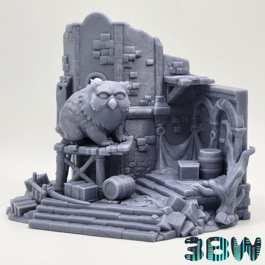 Chibi Owlbear | 4.5-Inch Resin Model Kit | DIY Baldur’s Gate Castle Ruin Scene