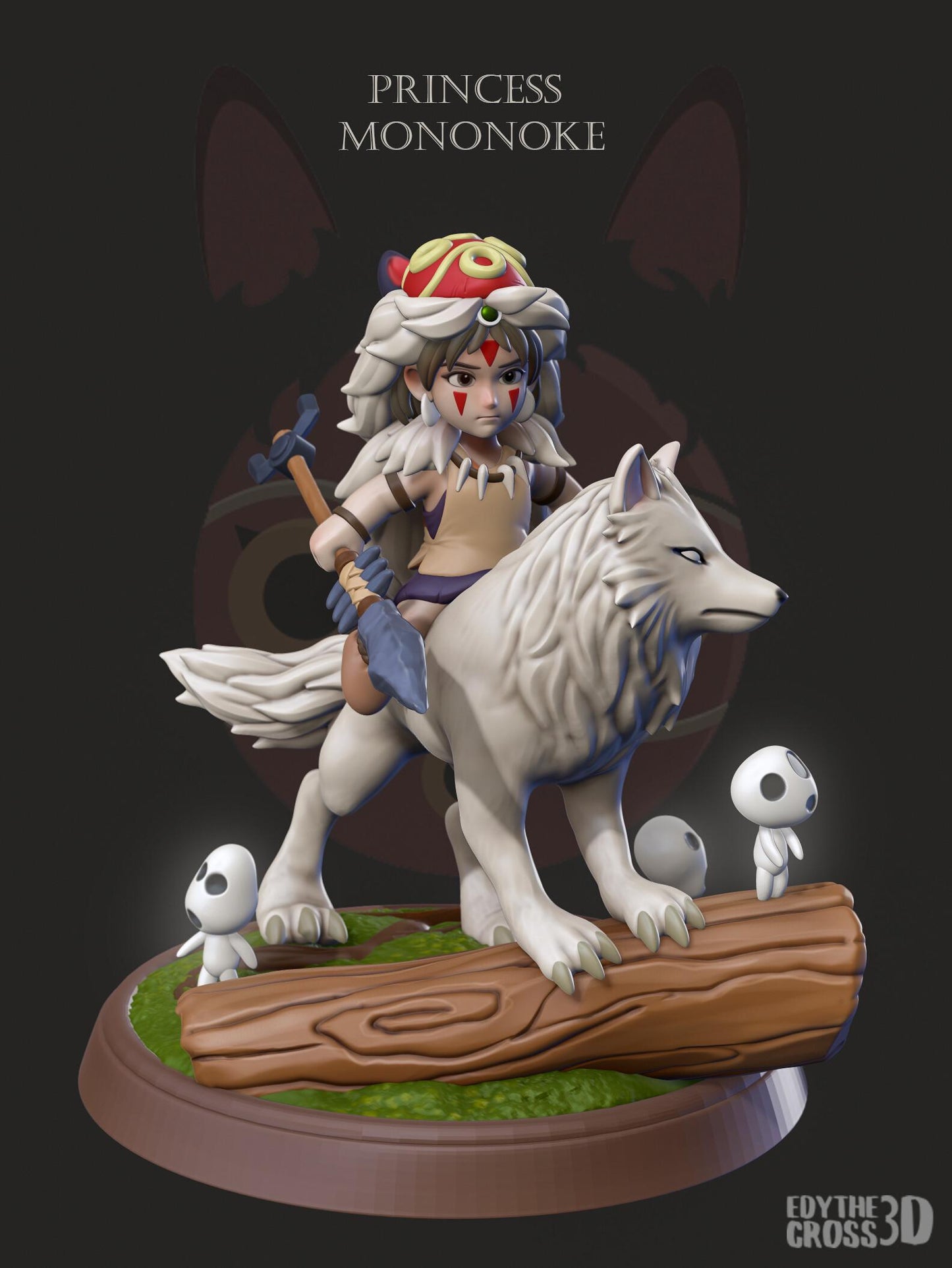 Princess Mononoke | 3-Inch Resin Model Kit | DIY Battle Pose on Wolf with Forest Spirits