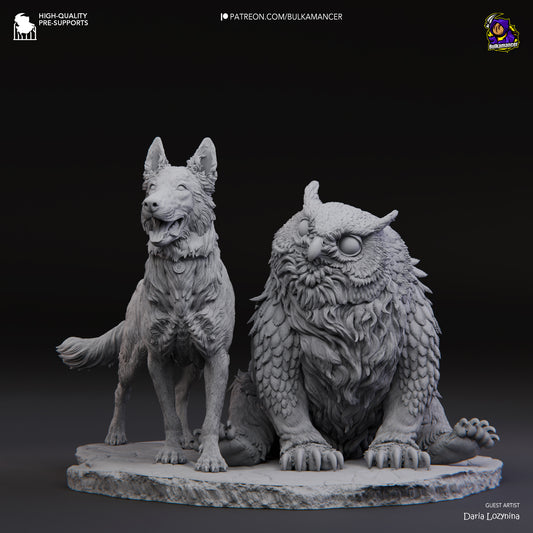 Scratch and Owlbear Cub | 5.5-Inch Resin Model Kit | BG3 Baldur's Gate Animal Companions