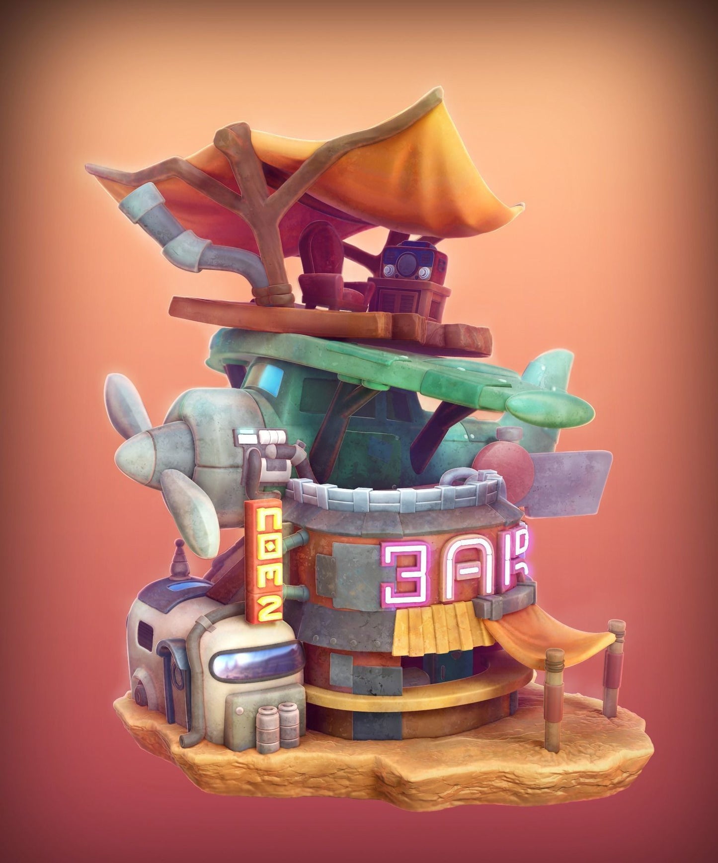 Chibi Flightbar | 4" Resin Model Kit | DIY Fantasy Airplane Bar