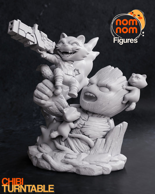 Chibi Rocket & Groot | 4" Resin Model Kit | DIY Guardians of the Galaxy Duo
