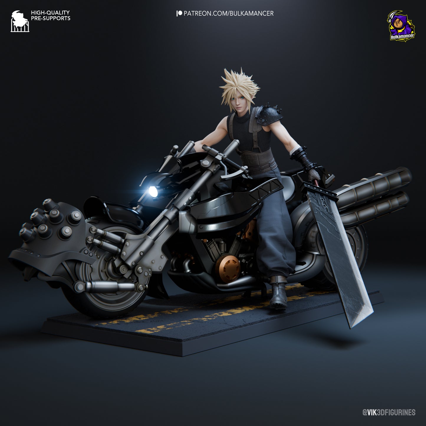 Cloud Strife on Hardy-Daytona | 8.5-Inch Resin Model Kit | Final Fantasy VII Motorcycle