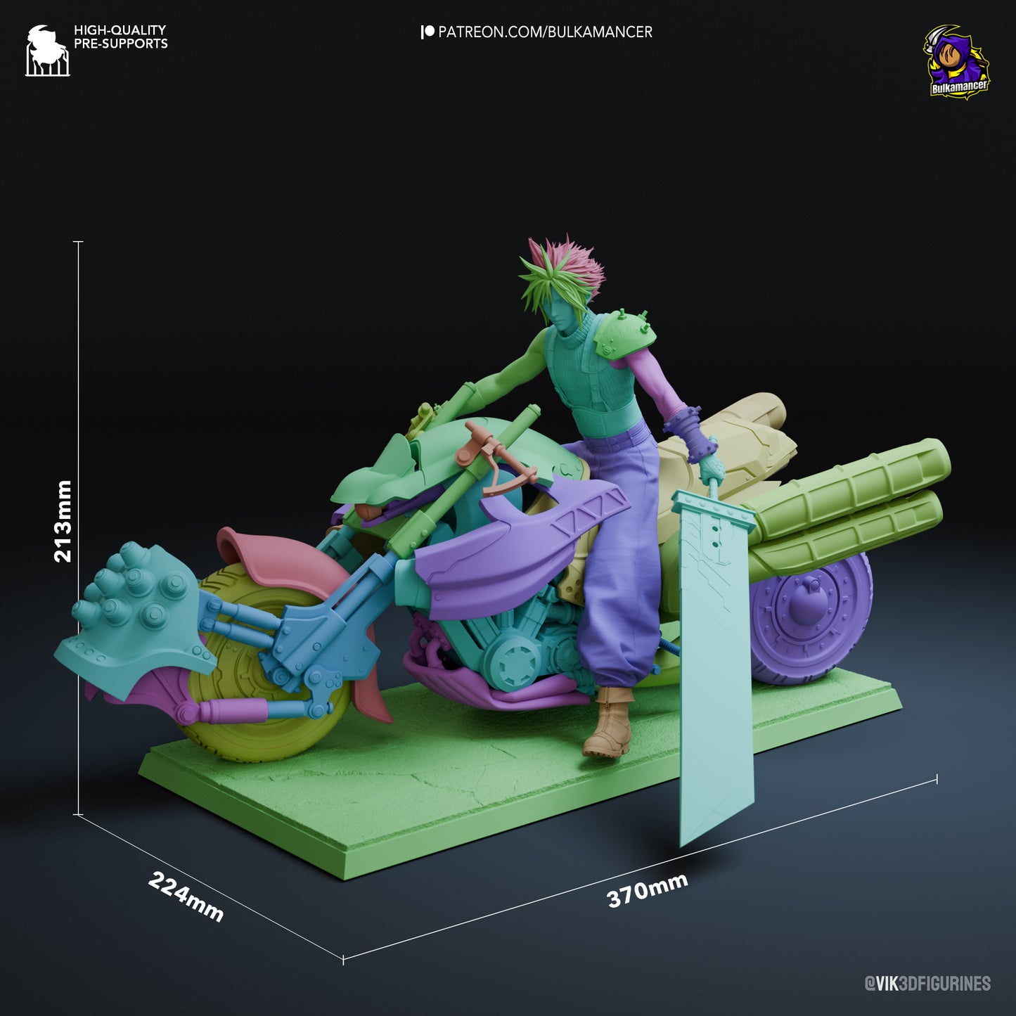 Cloud Strife on Hardy-Daytona | 8.5-Inch Resin Model Kit | Final Fantasy VII Motorcycle