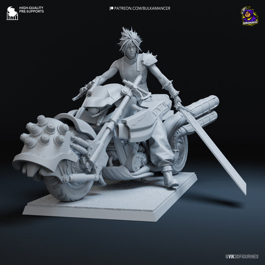 Cloud Strife on Hardy-Daytona | 8.5-Inch Resin Model Kit | Final Fantasy VII Motorcycle