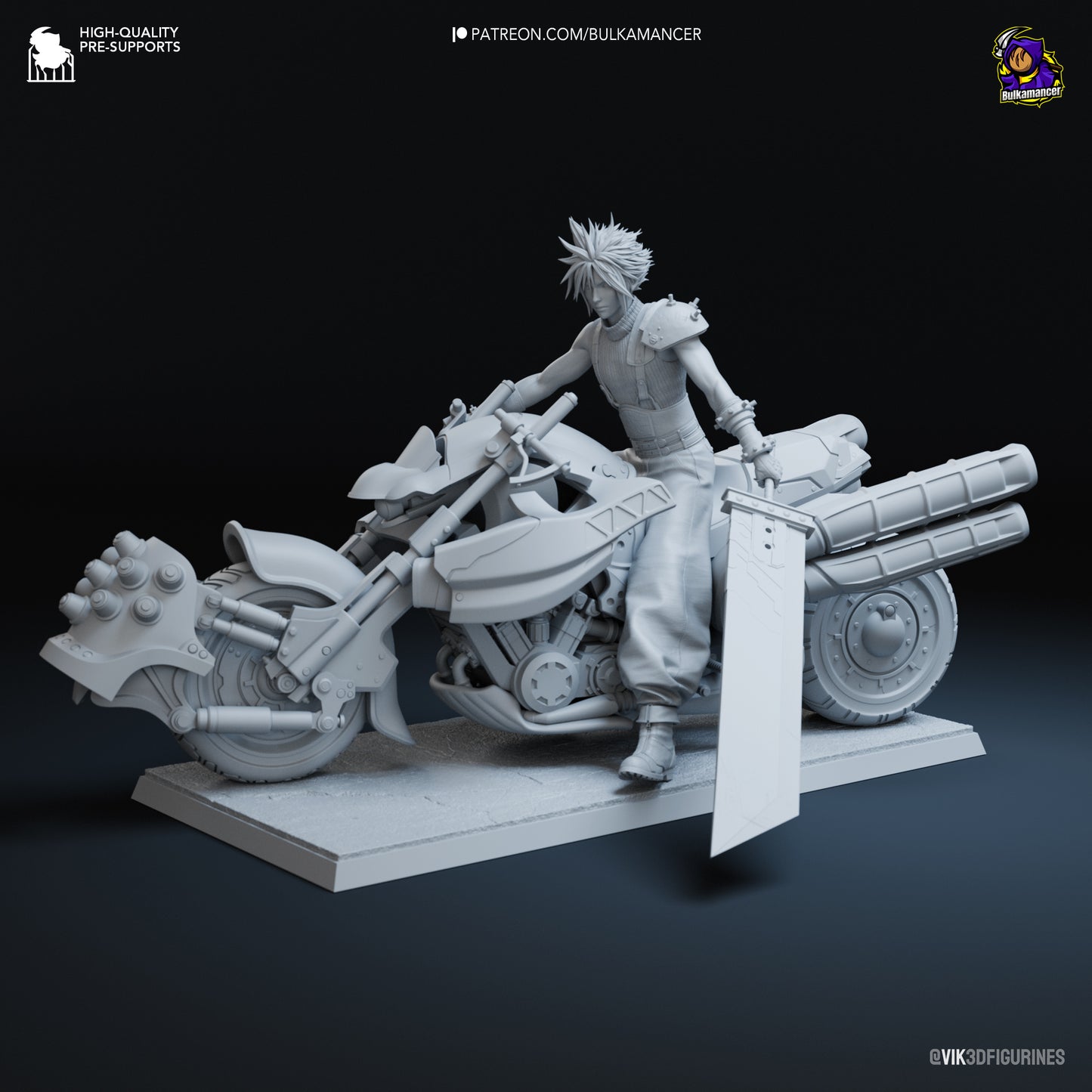 Cloud Strife on Hardy-Daytona | 8.5-Inch Resin Model Kit | Final Fantasy VII Motorcycle