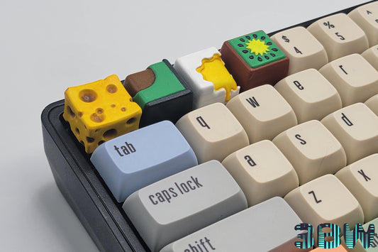 Food Keycap Set | Handpainted Resin Artisan Caps | Cherry MX | Cheese, Egg, Avocado, Kiwi