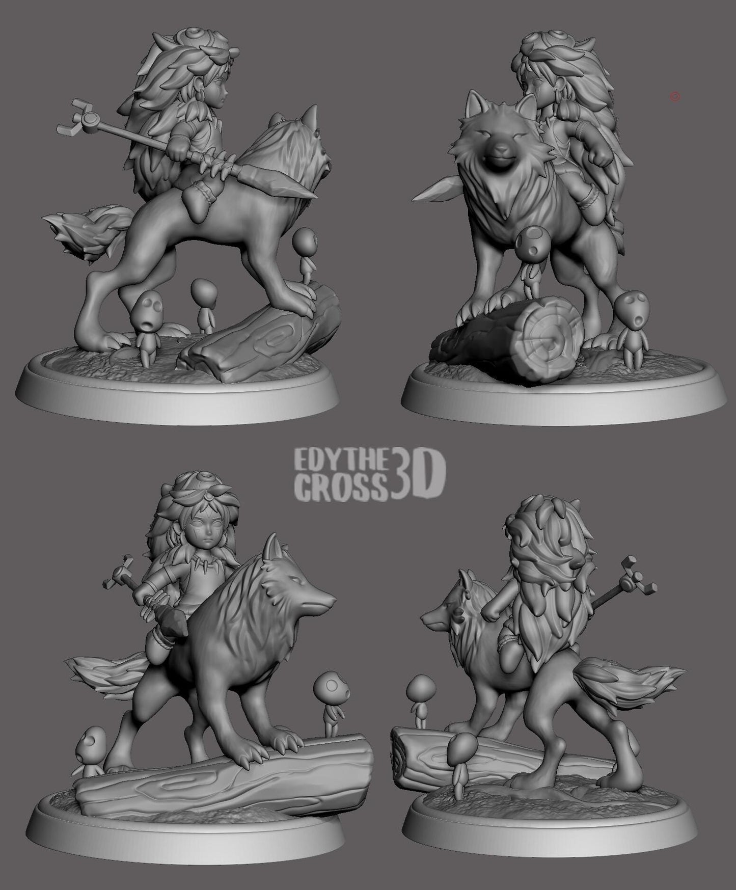 Princess Mononoke | 3-Inch Resin Model Kit | DIY Battle Pose on Wolf with Forest Spirits