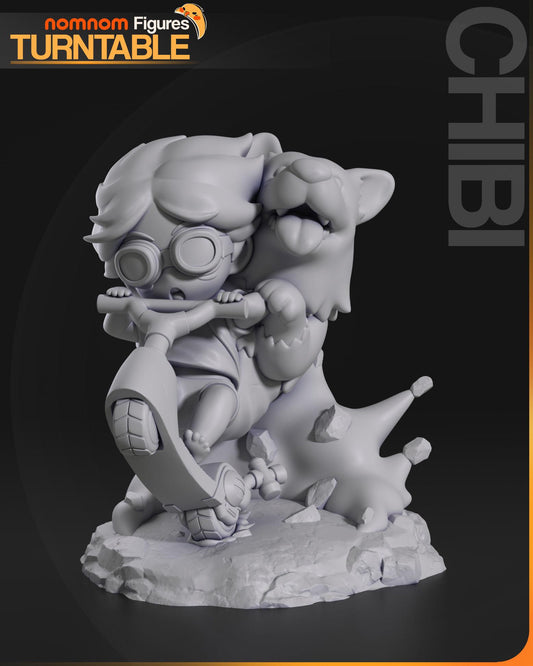 Chibi Ein and Edward | 2.5-Inch Resin Model Kit | DIY Cowboy Bepop Scooter Wheelie Model Kit