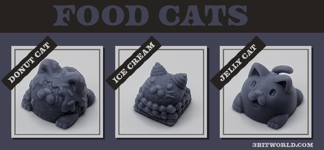 Dessert Cat Keycap Set | Unpainted Resin Artisan Caps | Cherry MX | Donut Cat, Ice Cream Cat, Jelly Cat