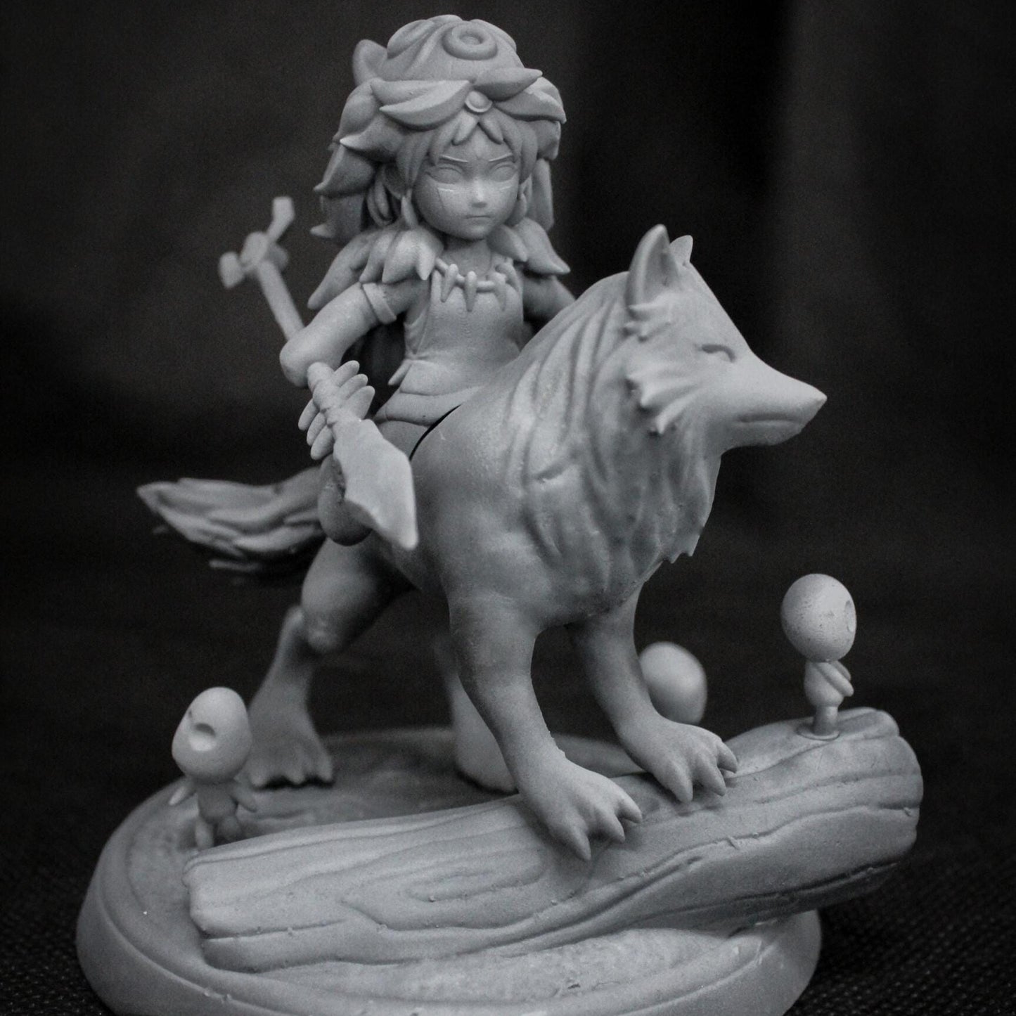 Princess Mononoke | 3-Inch Resin Model Kit | DIY Battle Pose on Wolf with Forest Spirits
