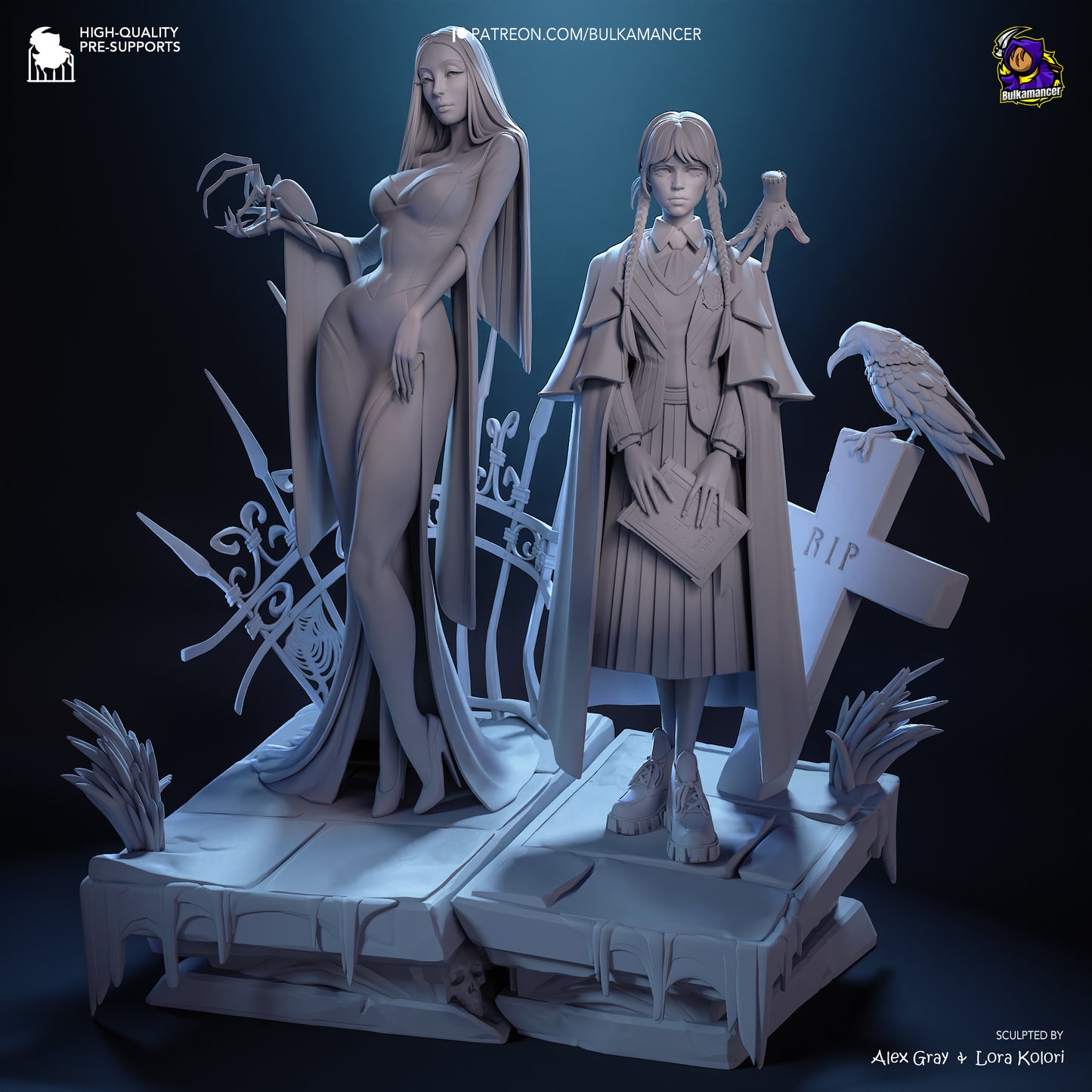 Wednesday and Morticia | 11-Inch Resin Model Kit | The Addams Family