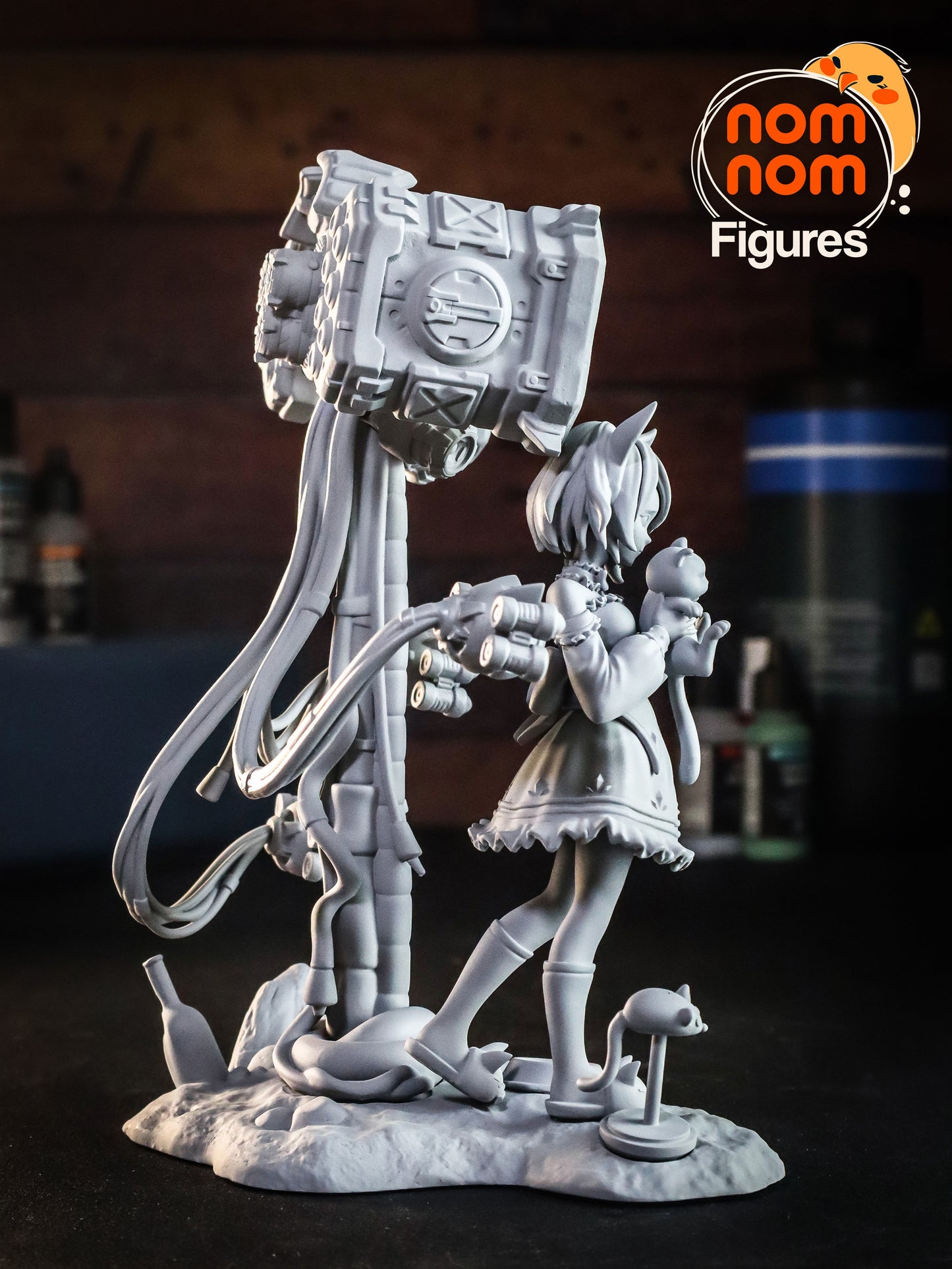 Luna | 7-Inch Resin Model Kit | DIY Mystical Roboticist with Cat Companion