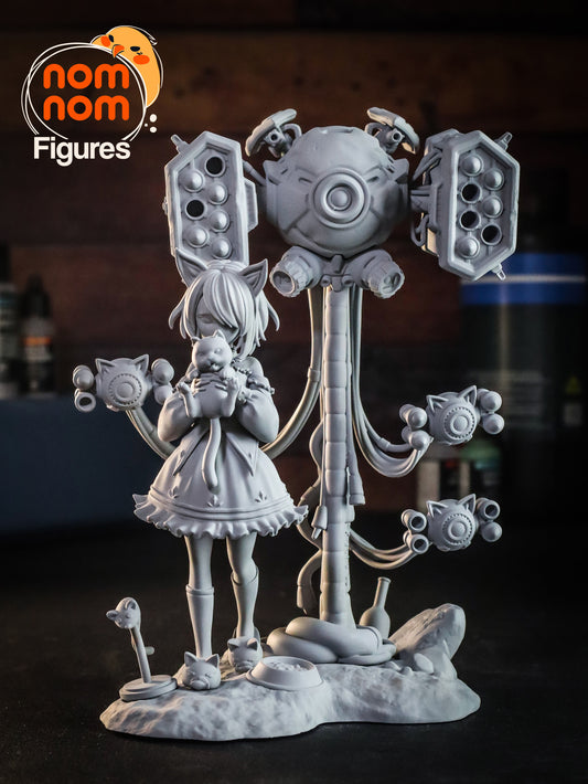 Luna | 7-Inch Resin Model Kit | DIY Mystical Roboticist with Cat Companion