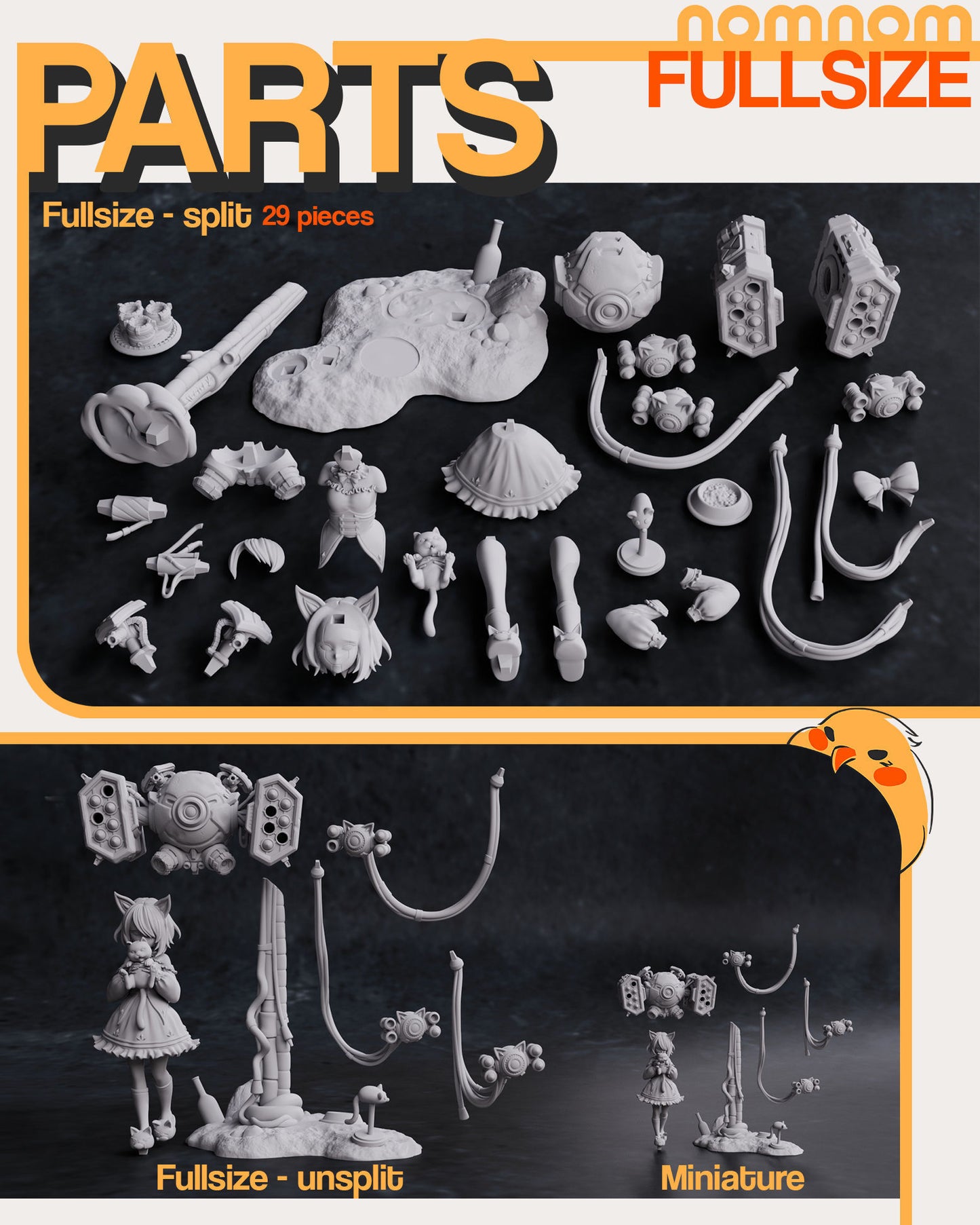 Luna | 7-Inch Resin Model Kit | DIY Mystical Roboticist with Cat Companion